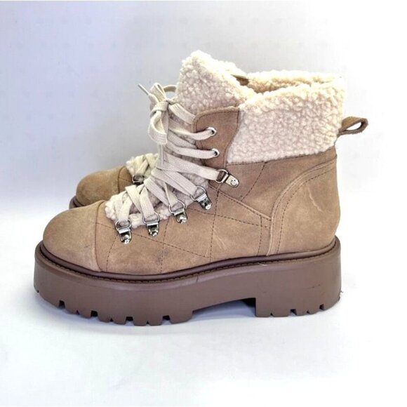 Steve Madden Reyen Platform Boot Women's Size 7.5 in Oatmeal Suede Chunky Sole - Picture 1 of 16